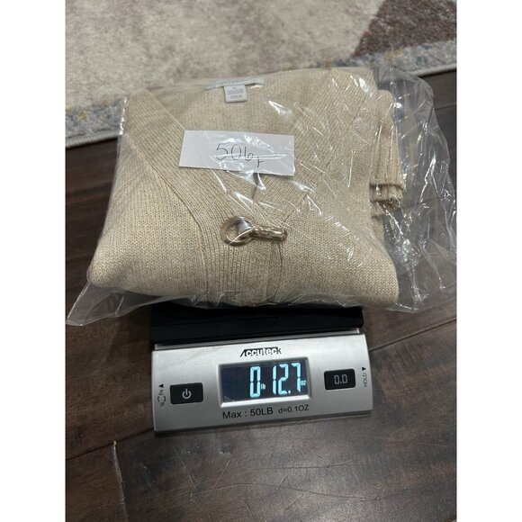 Charter Club Womens Beige Sweater V Neck Decorative Metal Closures Sz Medium - Picture 9 of 9